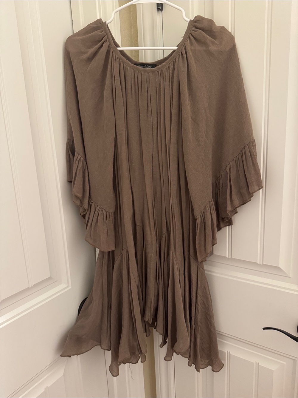 Women’s Taupe Ruffled Peasant dress